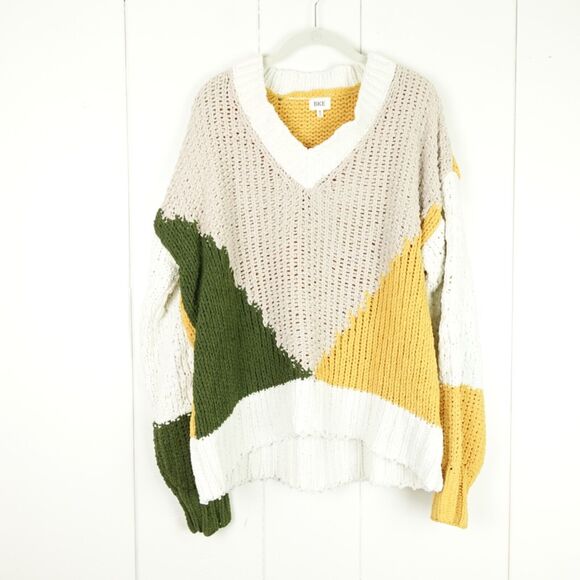 Buckle BKE Chunky Loose Knit Sweater Womens Size M Chenille Color Block Relaxed - Picture 2 of 12